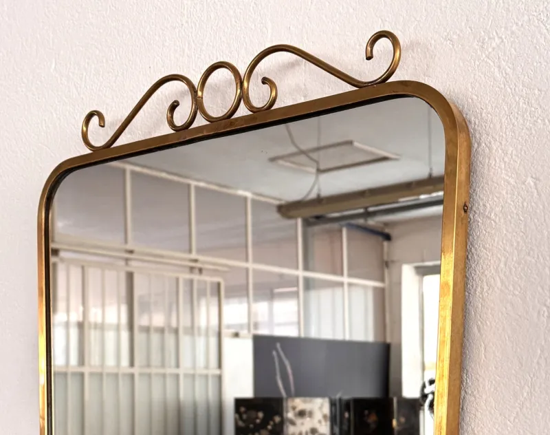 Pamono Midcentury Modern Italian Brass Wall Mirrors, 1970s, Set of 2> Mirrors