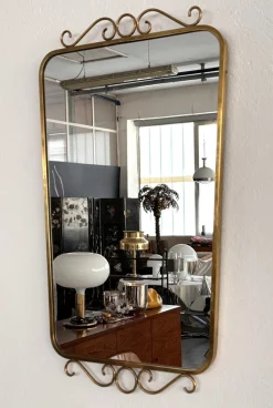Pamono Midcentury Modern Italian Brass Wall Mirrors, 1970s, Set of 2><noscript><img width=