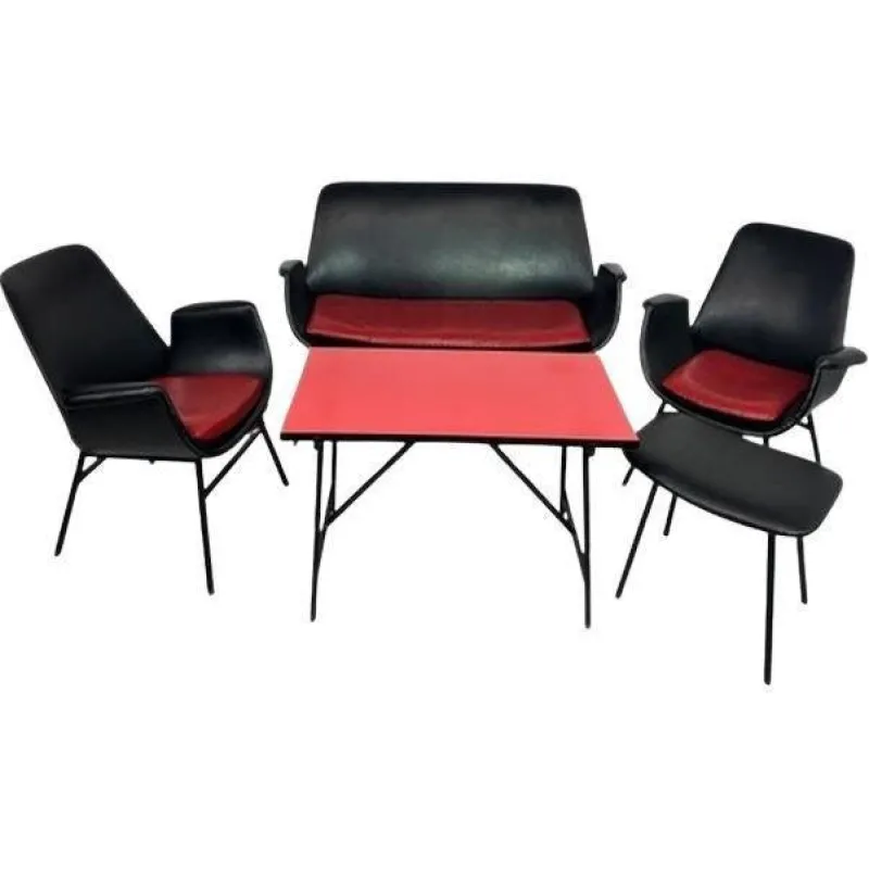 Pamono Mid-Century Modern Leather Seating Group by Gastone Rinaldi, 1970s, Set of 4> Living Room Sets