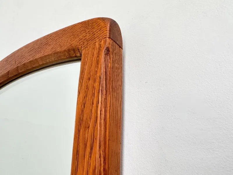 Pamono Mid-Century Modern Oak Wall Mirror with Beveled Glass and Arched Top, 1950s> Mirrors