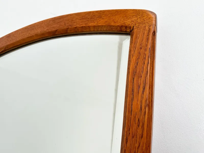 Pamono Mid-Century Modern Oak Wall Mirror with Beveled Glass and Arched Top, 1950s> Mirrors