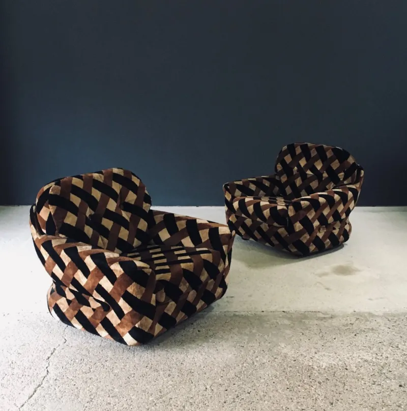 Pamono Mid-Century Modern Op Art Psychedelic Lounge Chairs, Italy, 1970s, Set of 2> Lounge Chairs & Armchairs