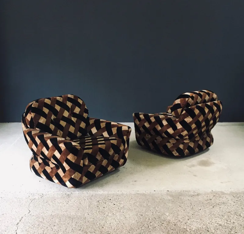 Pamono Mid-Century Modern Op Art Psychedelic Lounge Chairs, Italy, 1970s, Set of 2> Lounge Chairs & Armchairs