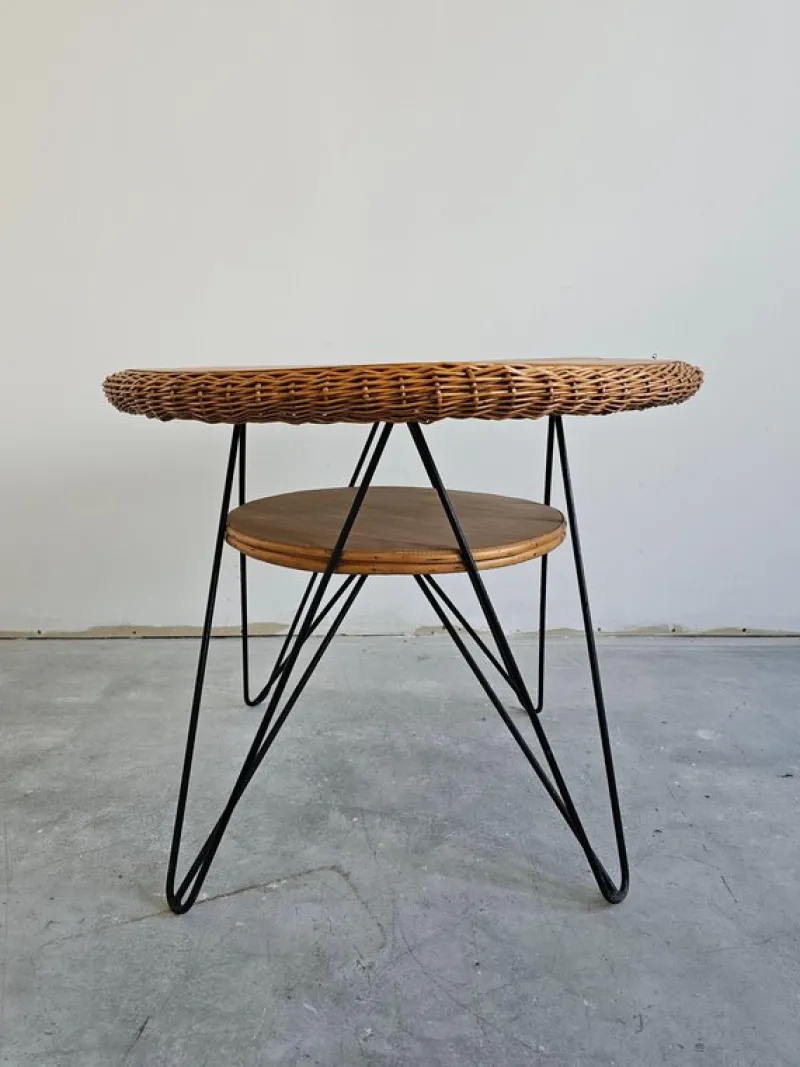 Pamono Mid-Century Modern Patio Wicker Table, Italy, 1950s> Garden Tables