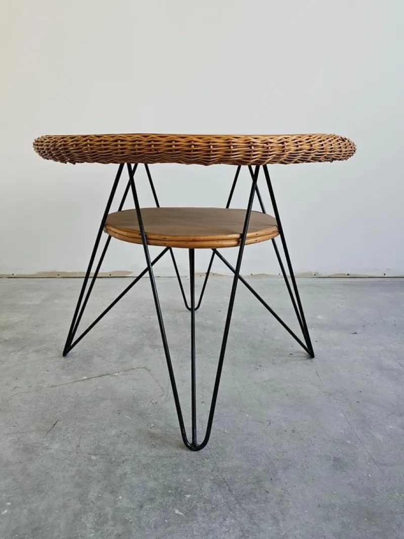 Pamono Mid-Century Modern Patio Wicker Table, Italy, 1950s> Garden Tables