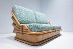 Pamono Mid-Century Modern Rattan Living Room Sofas, Armchair and Coffee Table, Set of 3
