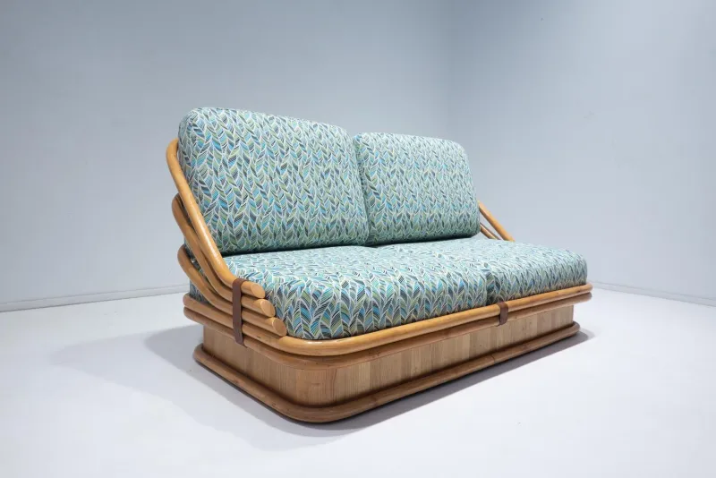 Pamono Mid-Century Modern Rattan Living Room Sofas, Armchair and Coffee Table, Set of 3