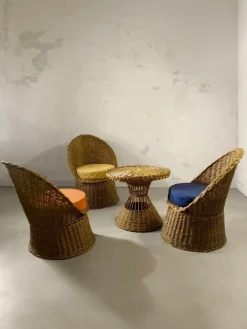Best Pamono Mid-Century Modern Rattan Terrasse Summer Set, France, 1950s, Set of 4