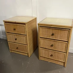 Pamono Mid-Century Modern Rattan Three-Drawer Bedside Tables, Set of 2
