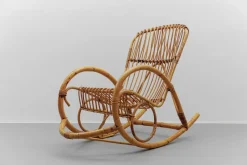 Hot Pamono Mid-Century Modern Rattan and Bamboo Rocking Chair, 1960s