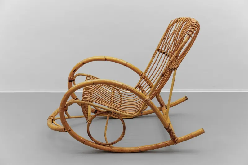 Hot Pamono Mid-Century Modern Rattan and Bamboo Rocking Chair, 1960s