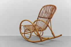Hot Pamono Mid-Century Modern Rattan and Bamboo Rocking Chair, 1960s