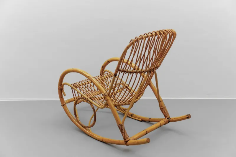 Hot Pamono Mid-Century Modern Rattan and Bamboo Rocking Chair, 1960s