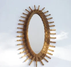 Hot Pamono Mid-Century Modern Rattan Oval Mirror, 1960s