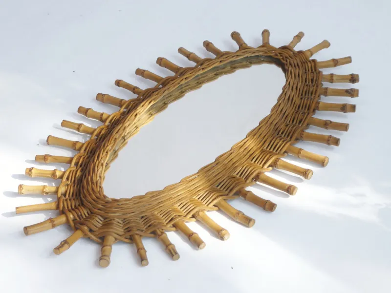 Hot Pamono Mid-Century Modern Rattan Oval Mirror, 1960s