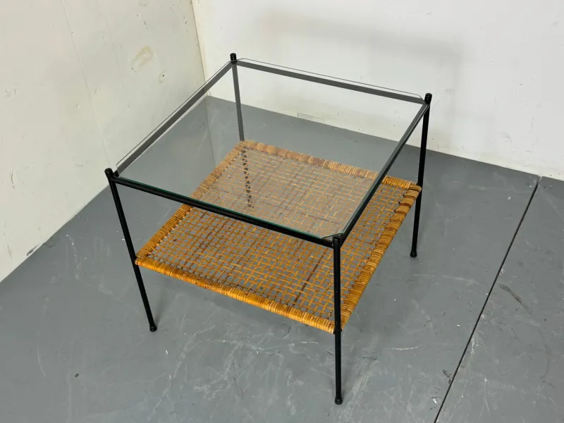 Pamono Mid-Century Modern Rattan and Glass Coffee Table by Dirk Van Sliedregt for Gebroeders Jonkers Noordwolde, 1950s> Coffee & Side Tables