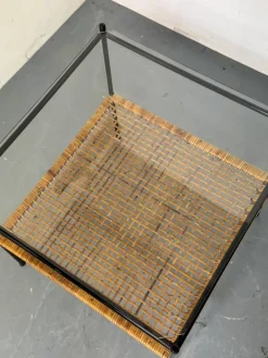 Pamono Mid-Century Modern Rattan and Glass Coffee Table by Dirk Van Sliedregt for Gebroeders Jonkers Noordwolde, 1950s><noscript><img width=