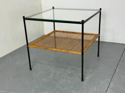 Pamono Mid-Century Modern Rattan and Glass Coffee Table by Dirk Van Sliedregt for Gebroeders Jonkers Noordwolde, 1950s><noscript><img width=