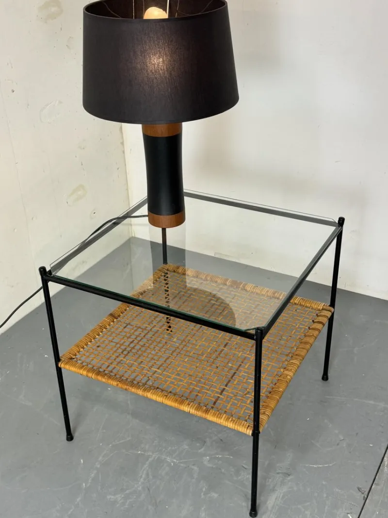 Pamono Mid-Century Modern Rattan and Glass Coffee Table by Dirk Van Sliedregt for Gebroeders Jonkers Noordwolde, 1950s> Coffee & Side Tables