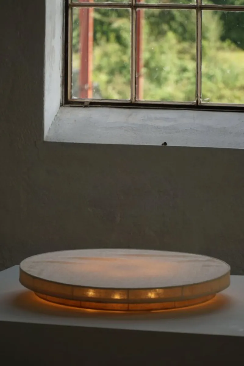 Pamono Mid-Century Modern Round Linen Flush Mount, 1950s> Ceiling Lights
