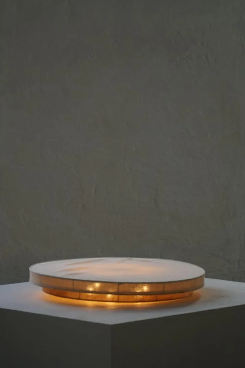 Pamono Mid-Century Modern Round Linen Flush Mount, 1950s> Ceiling Lights