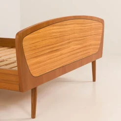 Clearance Pamono Mid-Century Modern Scandinavian Queen Size Bed with Nightstands and Lamp, 1950s