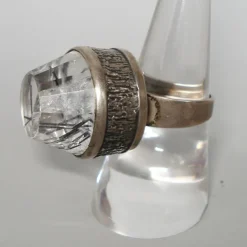 Pamono Mid-Century Modern Silver and Rock Crystal Ring by Bengt Hallberg, Sweden, 1969> Rings