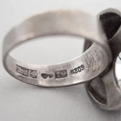 Pamono Mid-Century Modern Silver and Rock Crystal Ring by Bengt Hallberg, Sweden, 1969><noscript><img width=
