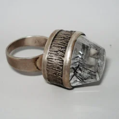 Pamono Mid-Century Modern Silver and Rock Crystal Ring by Bengt Hallberg, Sweden, 1969><noscript><img width=