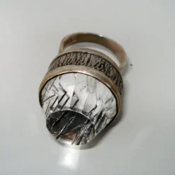 Pamono Mid-Century Modern Silver and Rock Crystal Ring by Bengt Hallberg, Sweden, 1969><noscript><img width=