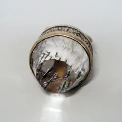 Pamono Mid-Century Modern Silver and Rock Crystal Ring by Bengt Hallberg, Sweden, 1969><noscript><img width=