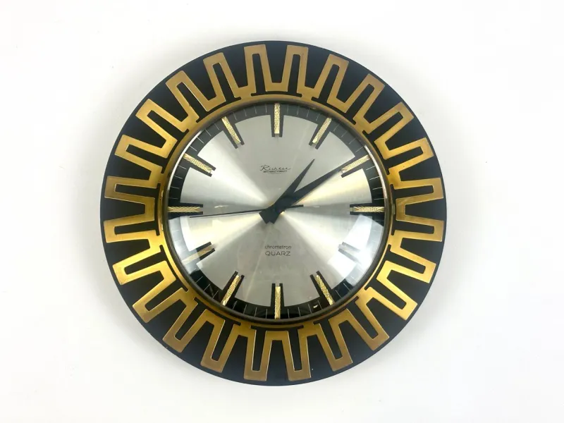 New Pamono Mid-Century Modern Sunburst Wall Clock in Brass Chrometron from Richter Electric, 1960s
