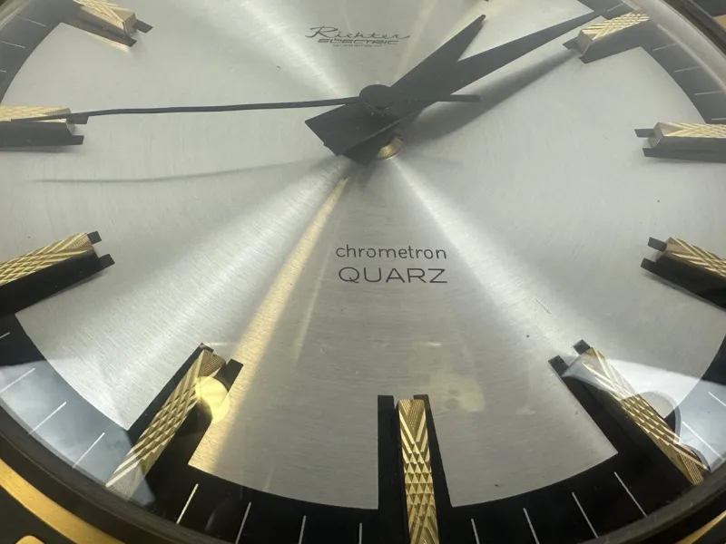 New Pamono Mid-Century Modern Sunburst Wall Clock in Brass Chrometron from Richter Electric, 1960s
