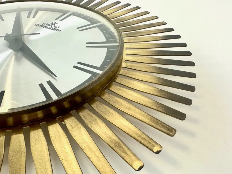 Pamono Mid-Century Modern Sunburst Wall Clock in Brass from Meister Anker, 1960s> Clocks