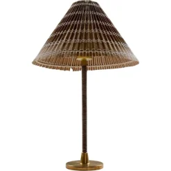 Pamono Mid-Century Modern Table Lamp in Brass and Rattan, 1960s> Table Lamps