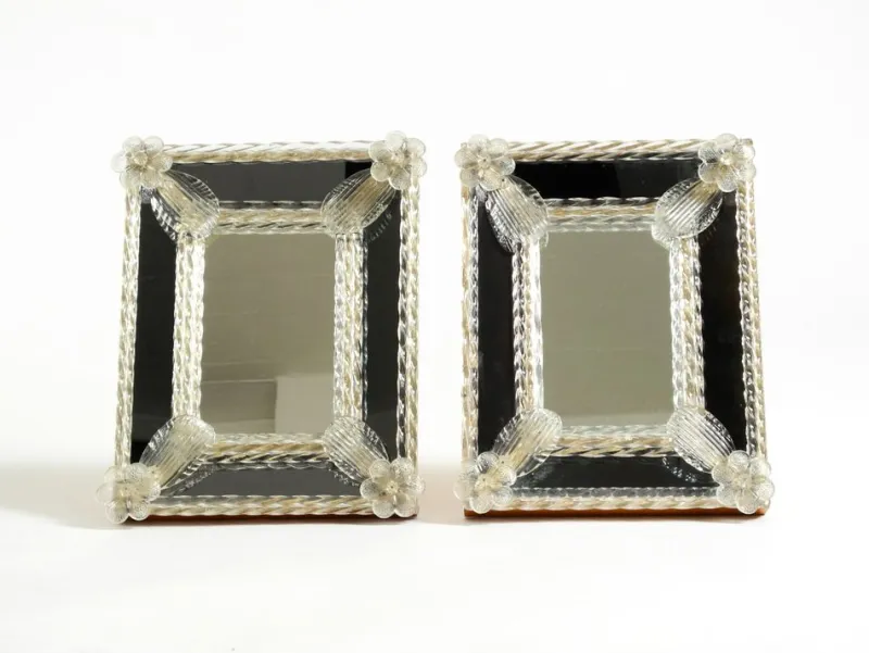Pamono Mid-Century Modern Table Mirrors with Murano Glass Rosettes, 1950s, Set of 2> Mirrors