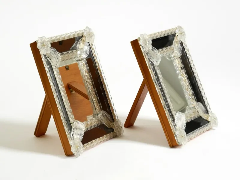 Pamono Mid-Century Modern Table Mirrors with Murano Glass Rosettes, 1950s, Set of 2> Mirrors
