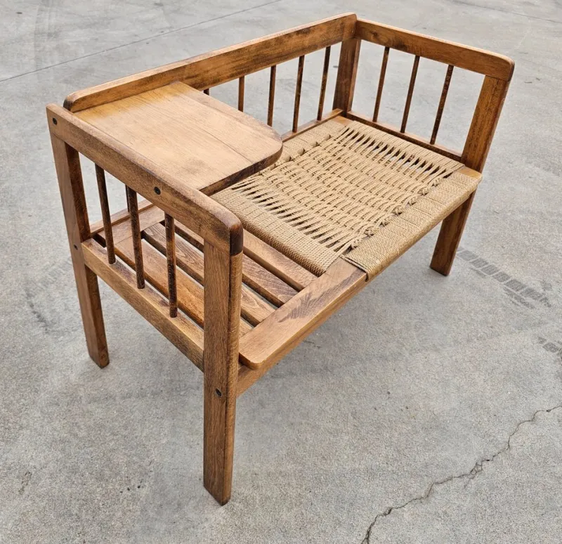Pamono Mid-Century Modern Telephone Bench with Danish Paper Cord Seat, Former Yugoslavia, 1960s> Benches
