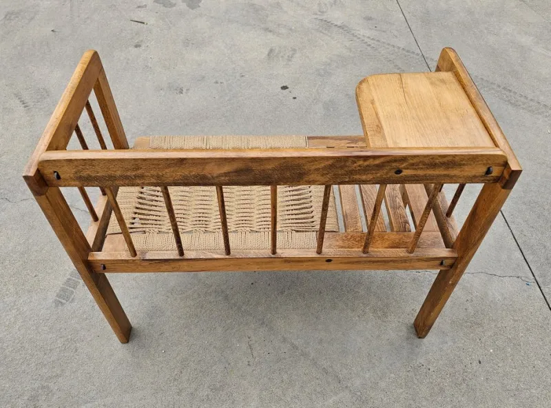 Pamono Mid-Century Modern Telephone Bench with Danish Paper Cord Seat, Former Yugoslavia, 1960s> Benches