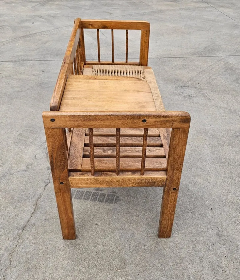 Pamono Mid-Century Modern Telephone Bench with Danish Paper Cord Seat, Former Yugoslavia, 1960s> Benches