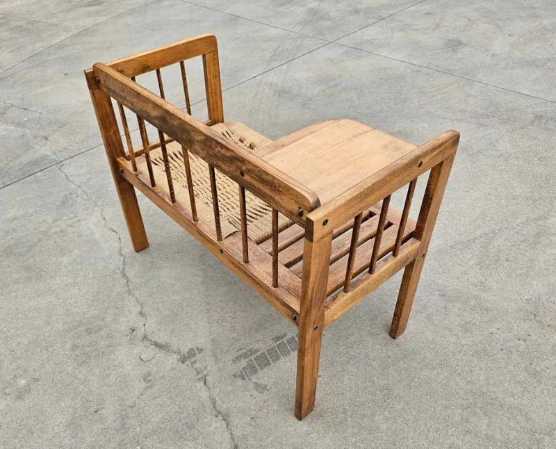 Pamono Mid-Century Modern Telephone Bench with Danish Paper Cord Seat, Former Yugoslavia, 1960s> Benches
