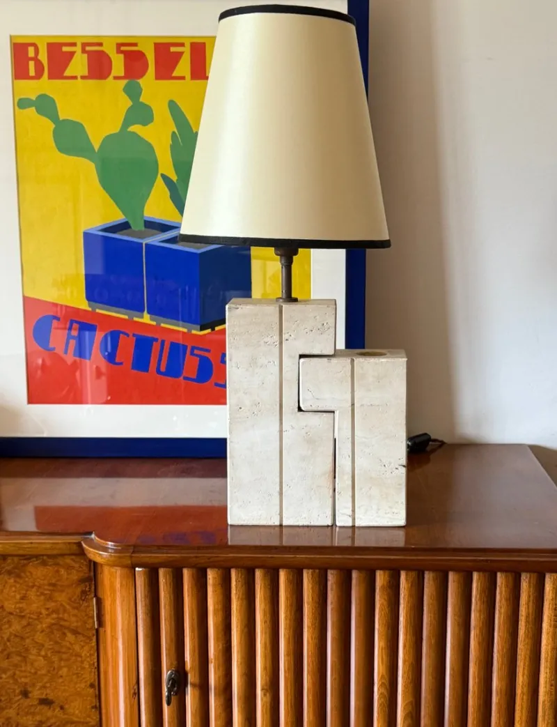 Pamono Mid-Century Modern Travertine Sculptural Table Lamp, Italy, 1960s> Table Lamps