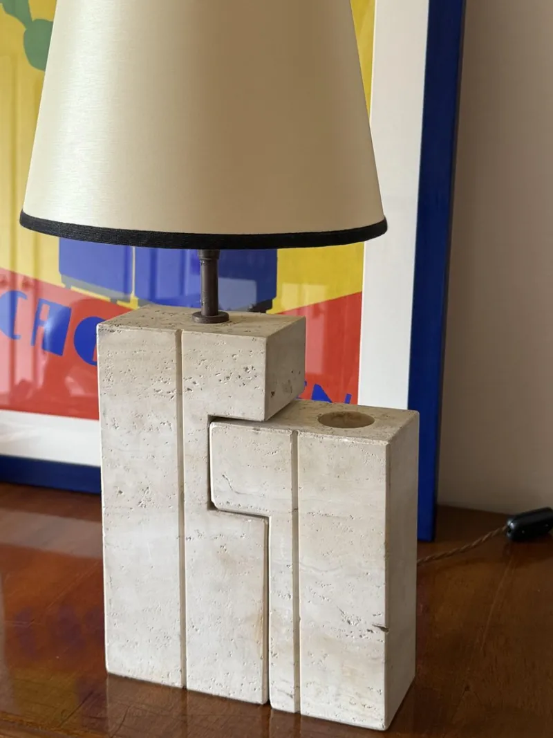 Pamono Mid-Century Modern Travertine Sculptural Table Lamp, Italy, 1960s> Table Lamps