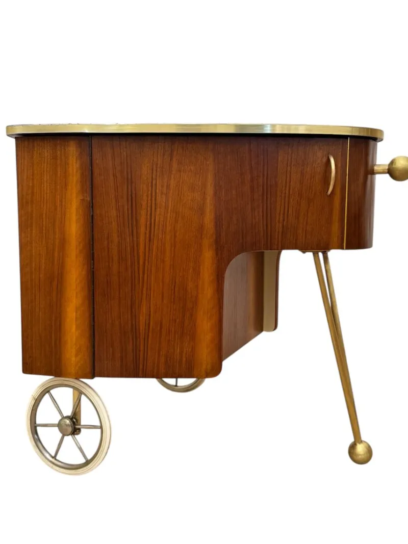 Pamono Mid-Century Modern Trolley in Teak Veneer and Brass, 1950s> Serving Bar Carts & Trolleys