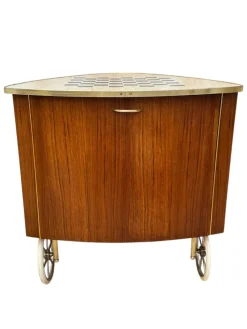 Pamono Mid-Century Modern Trolley in Teak Veneer and Brass, 1950s><noscript><img width=