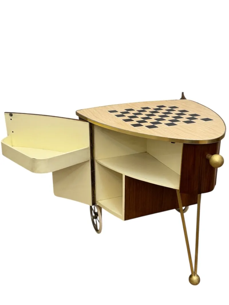 Pamono Mid-Century Modern Trolley in Teak Veneer and Brass, 1950s> Serving Bar Carts & Trolleys