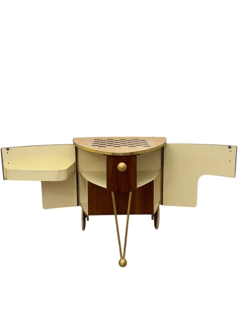 Pamono Mid-Century Modern Trolley in Teak Veneer and Brass, 1950s> Serving Bar Carts & Trolleys