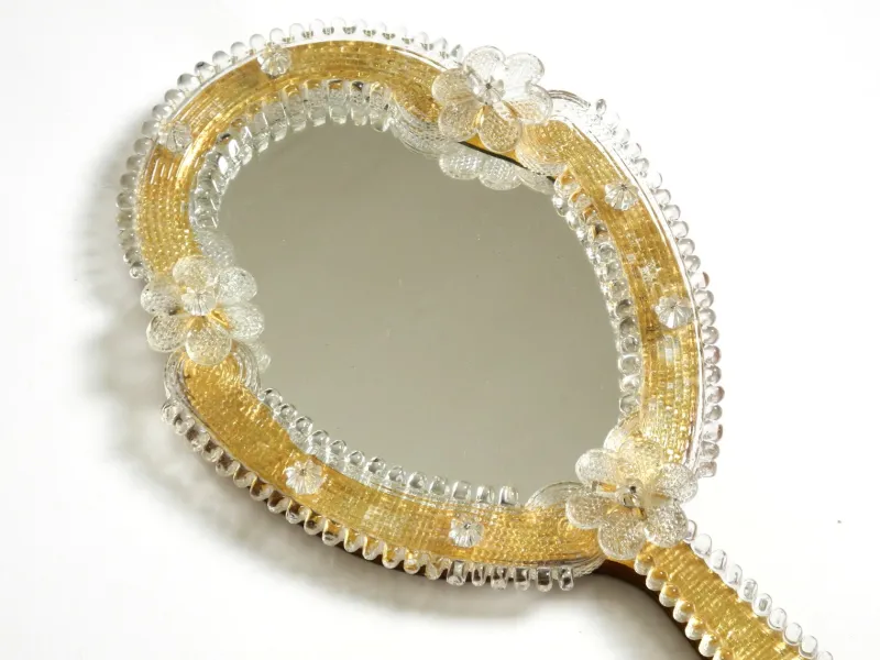 Pamono Mid-Century Modern Venetian Wall Mirror with Murano Glass Rosettes, 1950s> Mirrors