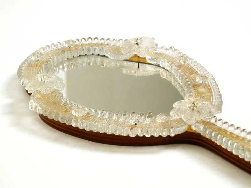 Pamono Mid-Century Modern Venetian Wall Mirror with Murano Glass Rosettes, 1950s> Mirrors