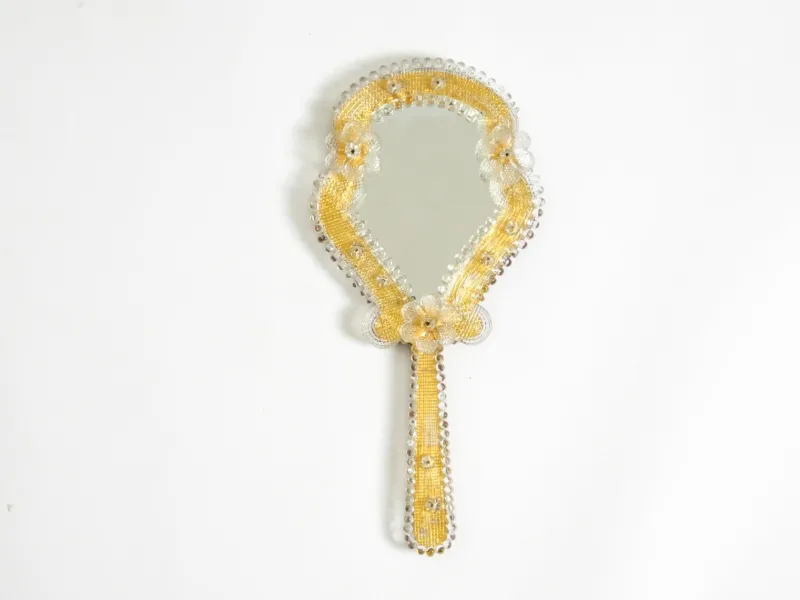 Online Pamono Mid-Century Modern Venetian Hand Mirror with Murano Glass Rosettes, 1950s